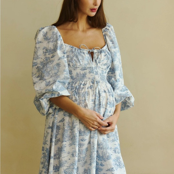 Nothing Fits But Dresses & Skirts - Nothing Fits But Linen Vintage Toile Blue Dress